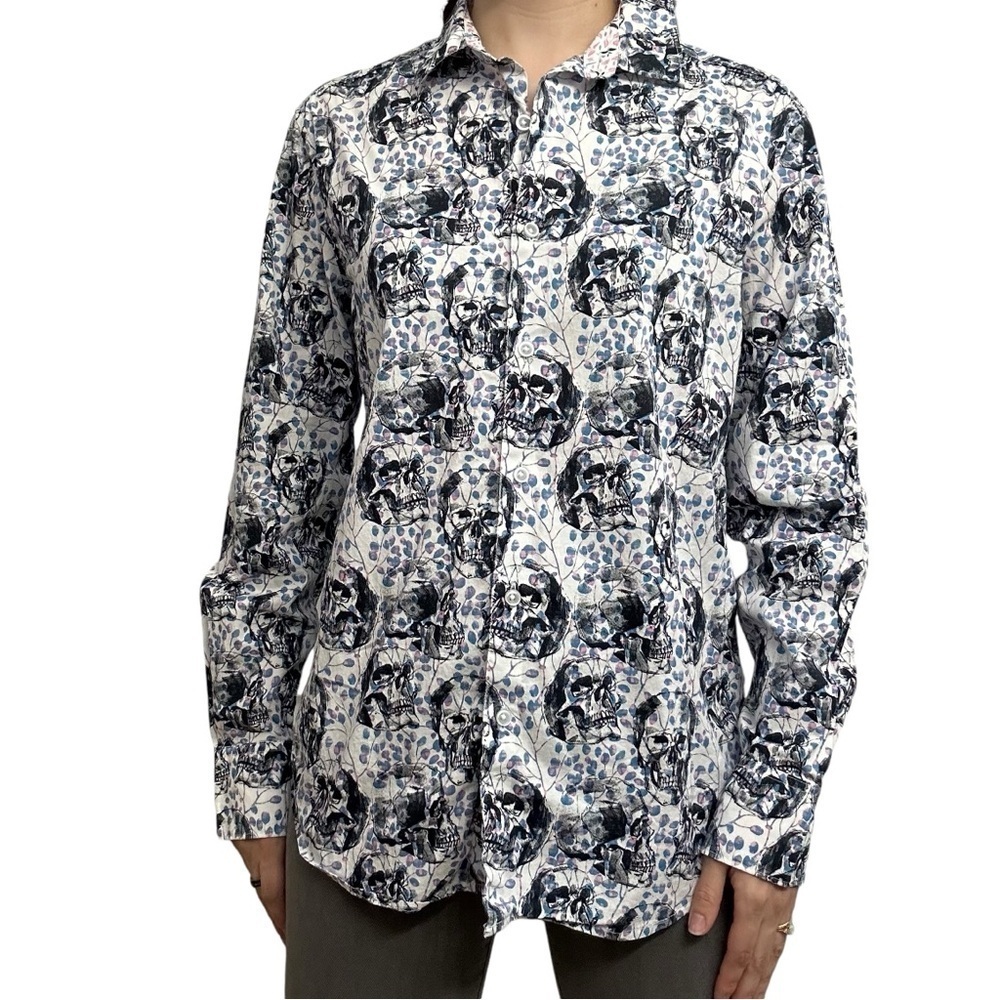 Robert Graham Button Down Long Sleeve Skull Graphic Gothic Halloween Size Small